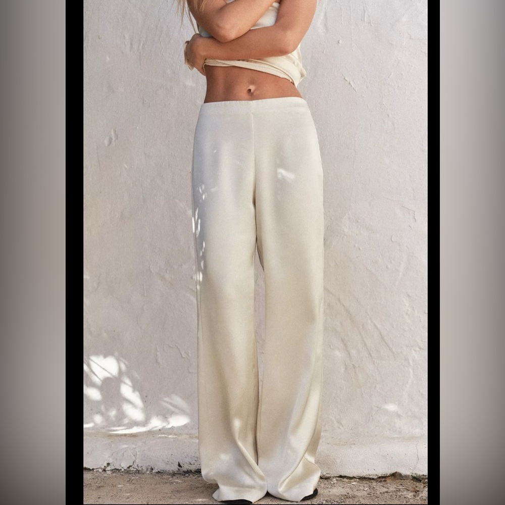 Zara Soft Cream Wide Leg Trousers